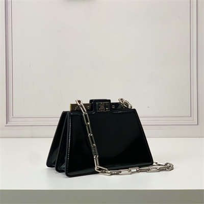 Fen.di Peekaboo Cut Petite Leather Bag Black Color