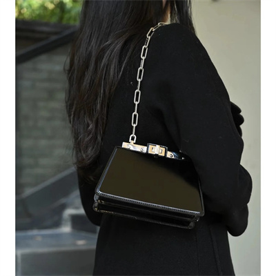 Fen.di Peekaboo Cut Petite Leather Bag Black Color