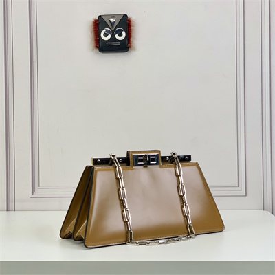 Fen.di Peekaboo Cut Medium Leather Bag Brown Color