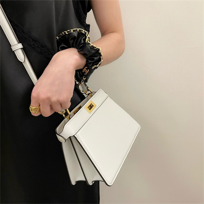 Fen.di Peekaboo ISeeU Petite Leather Bag White Color