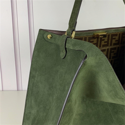 Fen.di Peekaboo X-Lite Large Suede Leather Bag Green Color