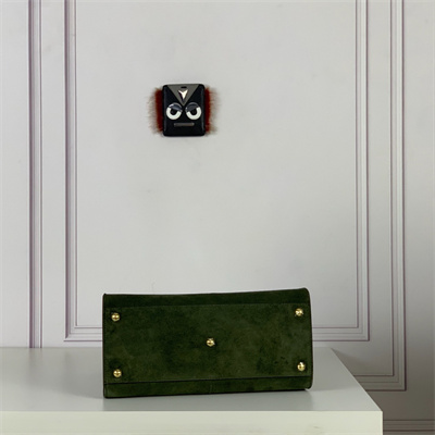 Fen.di Peekaboo X-Lite Medium Suede Leather Bag Green Color