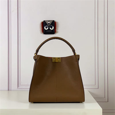 Fen.di Peekaboo X-Lite Medium Leather Bag Brown Color