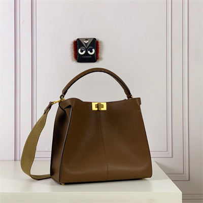 Fen.di Peekaboo X-Lite Medium Leather Bag Brown Color