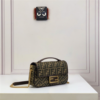 Fen.di BAGUETTE CHAIN MIDI Brown FF Jacquard Fabric Bag