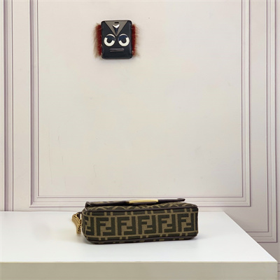 Fen.di BAGUETTE CHAIN MIDI Brown FF Jacquard Fabric Bag