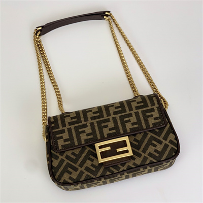 Fen.di BAGUETTE CHAIN MIDI Brown FF Jacquard Fabric Bag