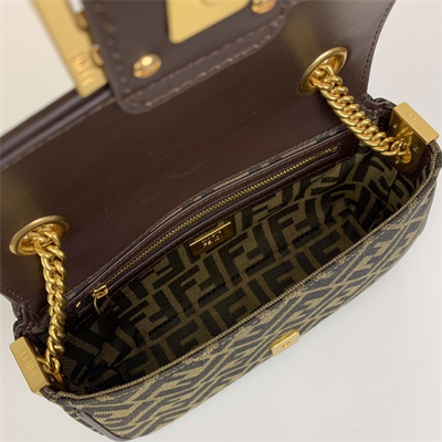 Fen.di BAGUETTE CHAIN MIDI Brown FF Jacquard Fabric Bag