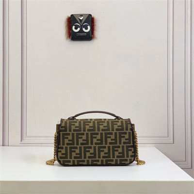 Fen.di BAGUETTE CHAIN MIDI Brown FF Jacquard Fabric Bag