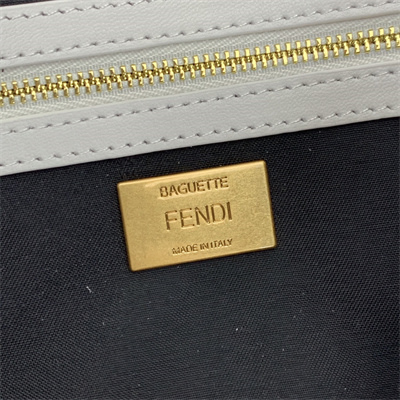 Fen.di BAGUETTE Bag White and Black Nappa Leather With FF Motif