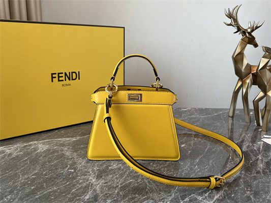 Fen.di Peekaboo ISeeU Petite Leather Bag Yellow Color