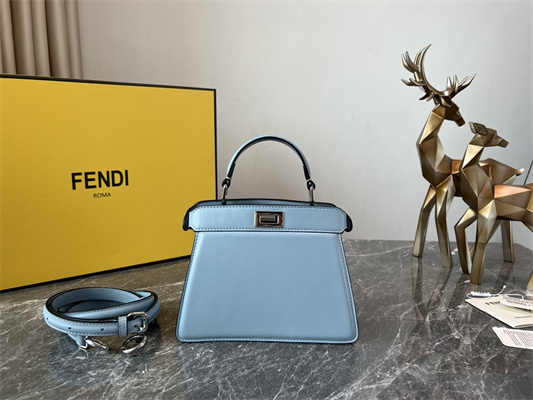 Fen.di Peekaboo ISeeU Petite Leather Bag Blue Color