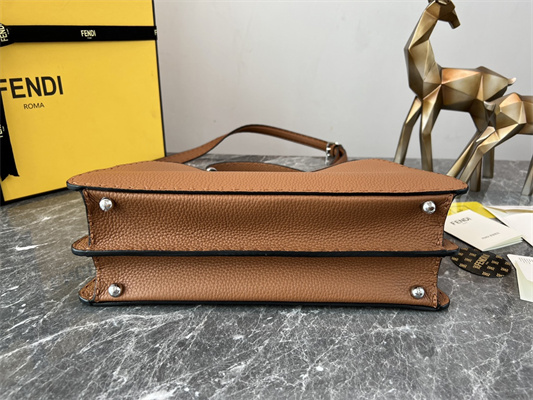 Fen.di Peekaboo Iconic ISeeU Medium Bag Cuoio Romano Leather Brown Color With Topstitches