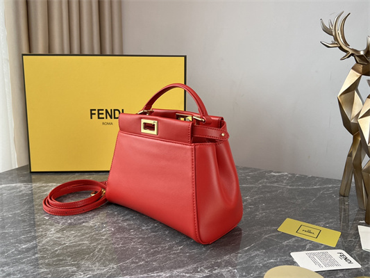 Fen.di Peekaboo Mini Leather Bag Red Color