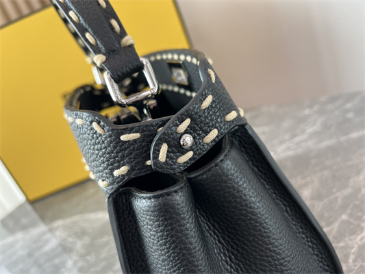 Fen.di Peekaboo Mini Bag Cuoio Romano Leather Black Color With Topstitches