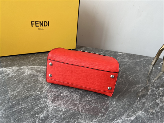 Fen.di Peekaboo Mini Bag Cuoio Romano Leather Red Color With Topstitches