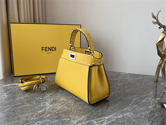 Fen.di Peekaboo Mini Bag Cuoio Romano Leather Yellow Color With Topstitches