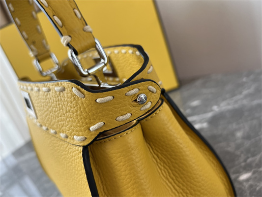 Fen.di Peekaboo Mini Bag Cuoio Romano Leather Yellow Color With Topstitches