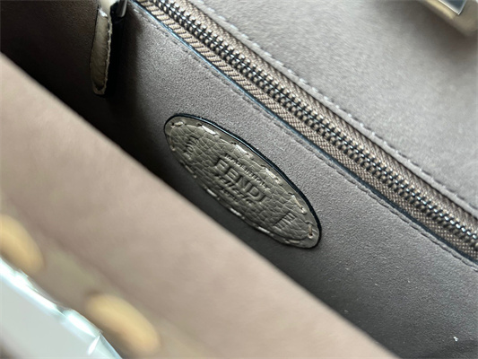 Fen.di Peekaboo Mini Bag Cuoio Romano Leather Grey Color With Topstitches