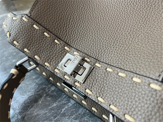 Fen.di Peekaboo Mini Bag Cuoio Romano Leather Grey Color With Topstitches