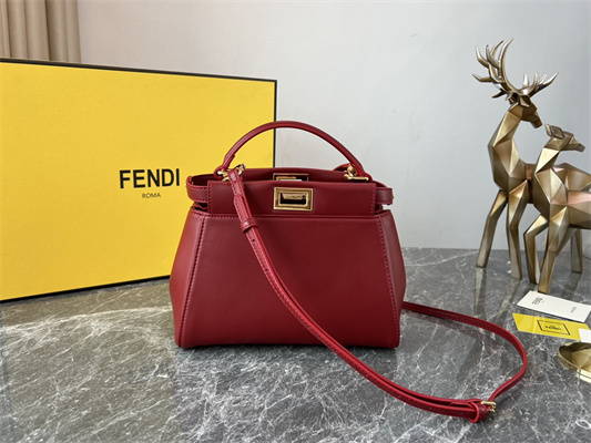 Fen.di Peekaboo Mini Leather Bag Burgundy Color