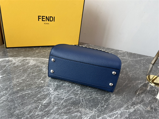 Fen.di Peekaboo Mini Bag Cuoio Romano Leather Dk Blue Color With Topstitches