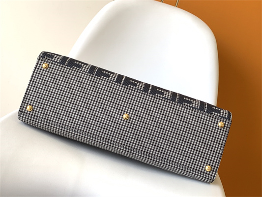 Fen.di Peekaboo X-Tote Wool Vitello King Houndstooth FF Embroidered Black Color