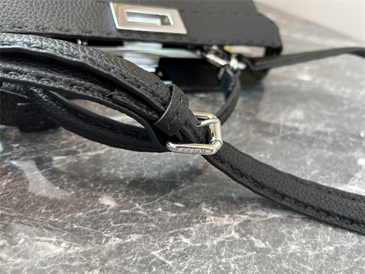 Fen.di Peekaboo Iconic ISeeU Small Bag Cuoio Romano Leather Black Color With Topstitches