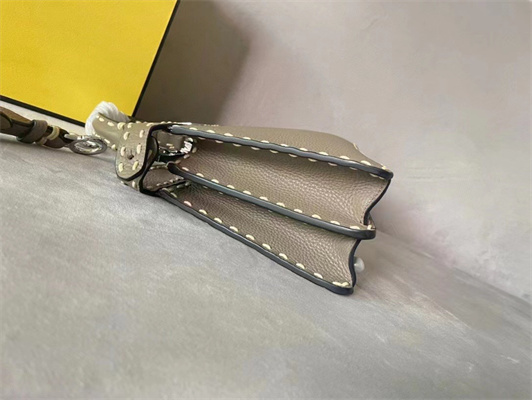 Fen.di Peekaboo Iconic ISeeU Small Bag Cuoio Romano Leather Grey Color With Topstitches