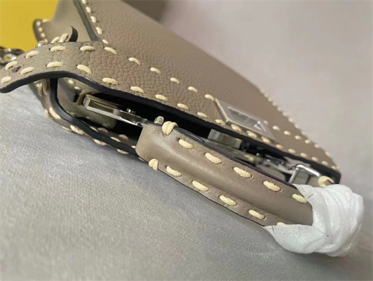 Fen.di Peekaboo Iconic ISeeU Small Bag Cuoio Romano Leather Grey Color With Topstitches