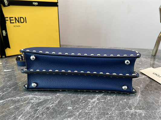 Fen.di Peekaboo Iconic ISeeU Small Bag Cuoio Romano Leather Dk Blue Color With Topstitches