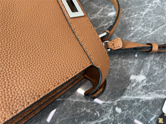 Fen.di Peekaboo Iconic ISeeU Small Bag Cuoio Romano Leather Brown Color With Topstitches