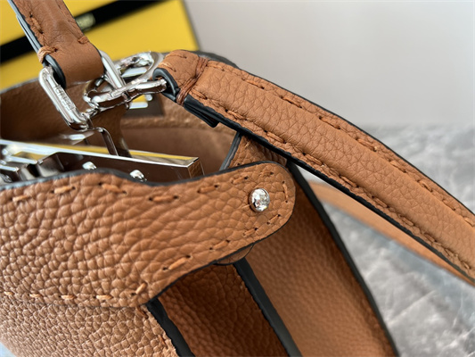 Fen.di Peekaboo Iconic ISeeU Small Bag Cuoio Romano Leather Brown Color With Topstitches