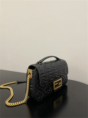 Fen.di BAGUETTE CHAIN MIDI Black Nappa Leather Bag With FF Motif