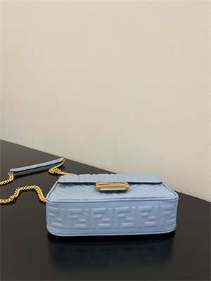 Fen.di BAGUETTE CHAIN MIDI Blue Nappa Leather Bag With FF Motif