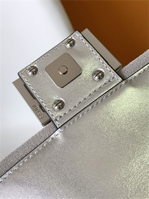 Fen.di BAGUETTE Mini Silver Leather Bag With Crystal FF Motif