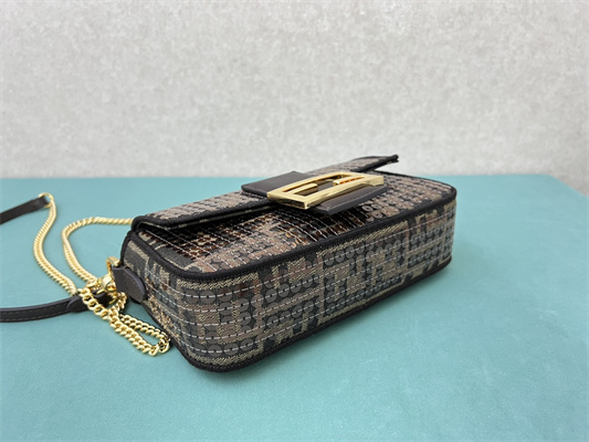 Fen.di BAGUETTE Mini Bag Brown FF Jacquard Fabric With Sequins