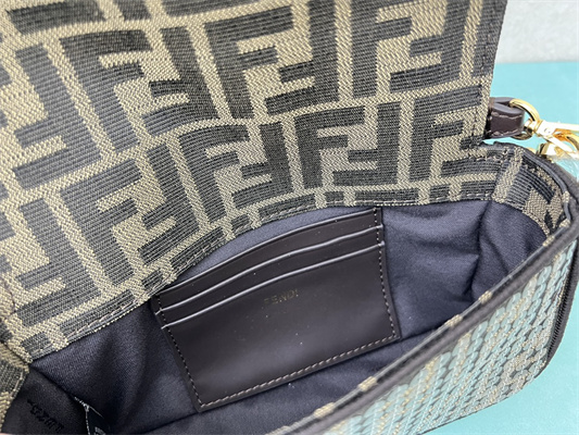 Fen.di BAGUETTE Mini Bag Brown FF Jacquard Fabric With Sequins
