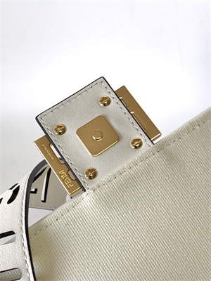 Fen.di BAGUETTE White FF Canvas Bag