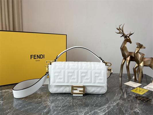 Fen.di BAGUETTE Bag White Nappa Leather With FF Motif