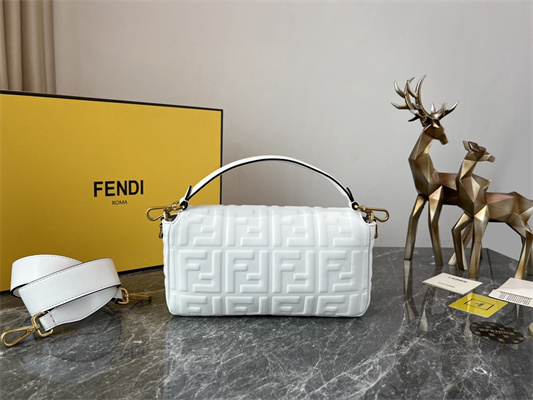 Fen.di BAGUETTE Bag White Nappa Leather With FF Motif