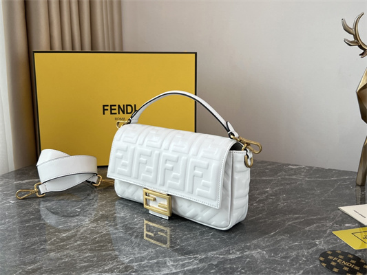 Fen.di BAGUETTE Bag White Nappa Leather With FF Motif
