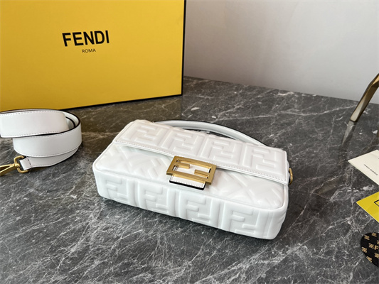 Fen.di BAGUETTE Bag White Nappa Leather With FF Motif
