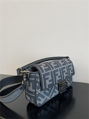 Fen.di BAGUETTE  Houndstooth Wool Fabric Bag With Black FF Embroidery
