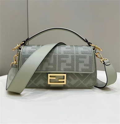 Fen.di BAGUETTE Light Green FF Canvas Bag