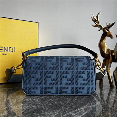 Fen.di BAGUETTE Dk Denim Blue FF Canvas Bag