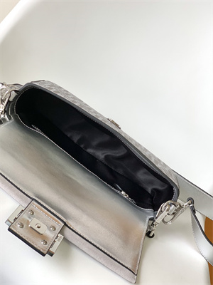 Fen.di BAGUETTE Silver Leather Bag With Crystal FF Motif