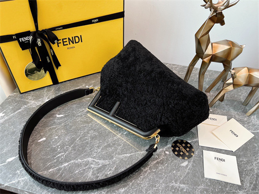 Fen.di FIRST MEDIUM Black Sheepskin Bag