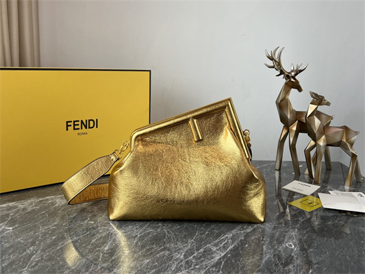 Fen.di FIRST MEDIUM Gold Wrinkled Leather Bag