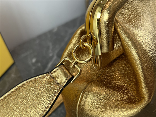 Fen.di FIRST MEDIUM Gold Wrinkled Leather Bag